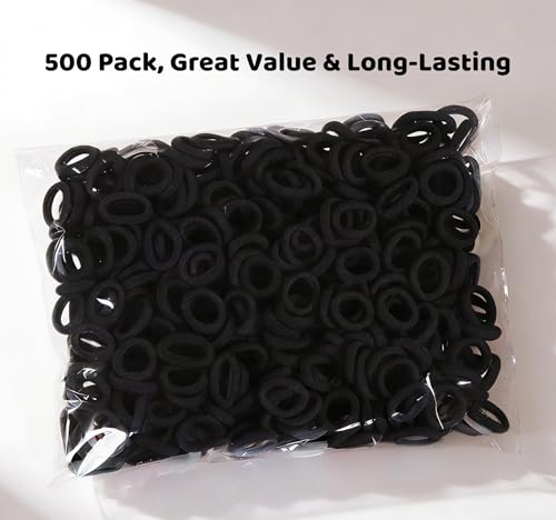 500 Black Baby Hair Ties - Soft Seamless Ponytail Holders for Toddlers