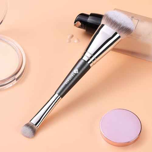 TEOYALL Dual-Ended Foundation Under Eye Concealer Brush, Sloped Angled Contour Synthetic Bristles for Liquid Cream Powder