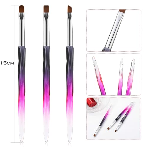 Black Purple 3Pcs Nail Art Clean Up Brushes Set - Cuticle Polish Removal Tools