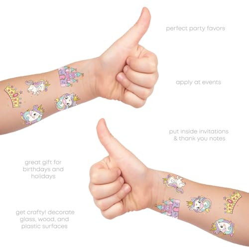 Unicorn Princess Temporary Tattoos - 25 Pack Metallic Flash Tats