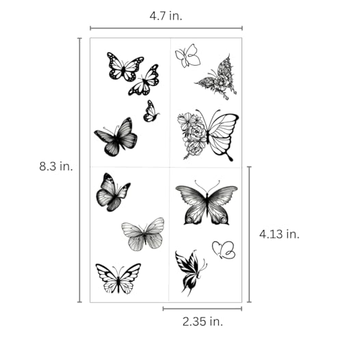 Butterfly Temporary Tattoos - Waterproof Black & White Fine Line