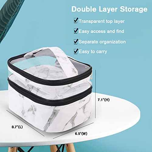 FITINI 3 Pieces Makeup Bags Double Layer Travel Large Cosmetic Cases Organizer Toiletry Bags Waterproof Small Zipper Pouch for Women Makeup Brush Storage Bag,Black Marble
