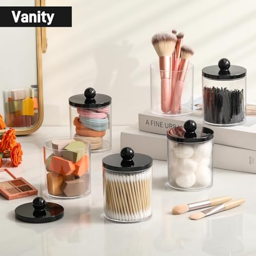 4 Pack Acrylic Q-Tip Holder Dispenser with Labels