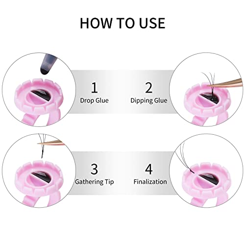 300 Pcs Glue Rings Smart Glue Holder for Eyelash Extensions, Easy Fanning Glue Cups for Volume Lashes, Pink