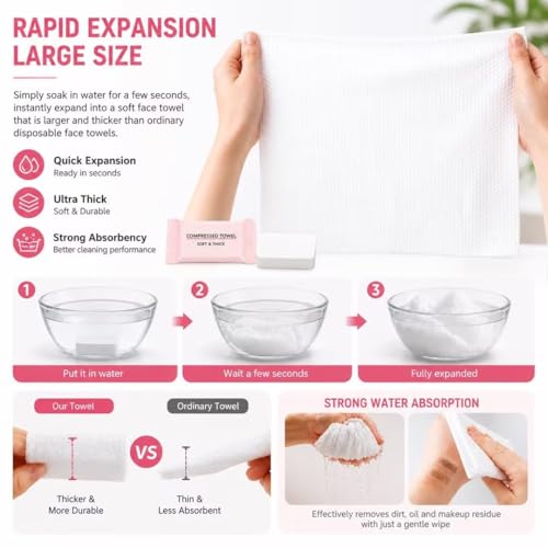60PCS Compressed Towels, Portable Reusable Face Towels for Travel & Outdoor