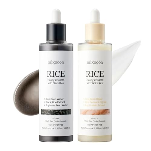 mixsoon Black & White Rice Peeling Ampoule Duo bundles - Gentle Exfoliating Dead Skin Cells Remover for Radiant skin 100ml / 3.38 fl.oz. Korean Glass Skin Care