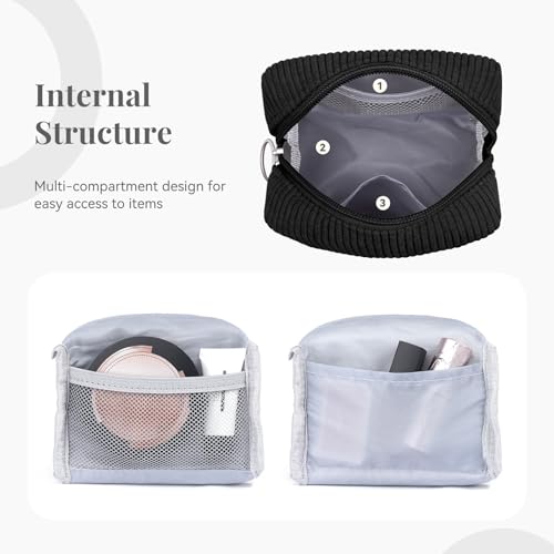 MAGEFY Corduroy Small Travel Makeup Bag - Black Portable Cosmetic Pouch