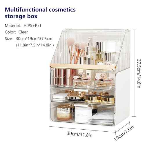 DASITON Dustproof MultiLayer Makeup Brush holder Organizer,Makeup Brush Holder,Makeup Organizers,Large Capacity Desktop Storage Box with Drawer,for Beauty Products...£¨Clear