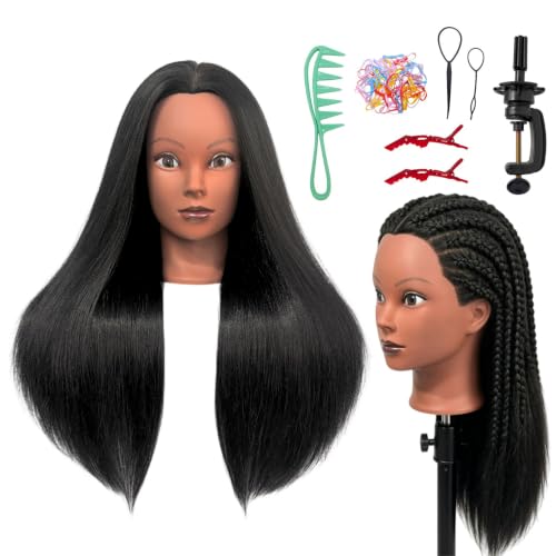 ARLEFENNI 21 Inch Black Mannequin Head with Hair for Cosmetology & Braiding
