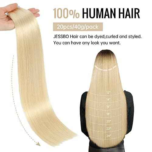JESSBO Tape in Hair Extensions Human Hair Bleach Blonde 100% Real Human Hair 22 inch 20pcs 40g/pack Straight Seamless Skin Weft Tape in Hair Exensions For Woman (22 Inch #613)