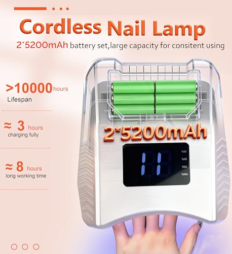 Cordless LED UV Nail Lamp with 5200mAh Battery, Portable Gel Nail Dryer