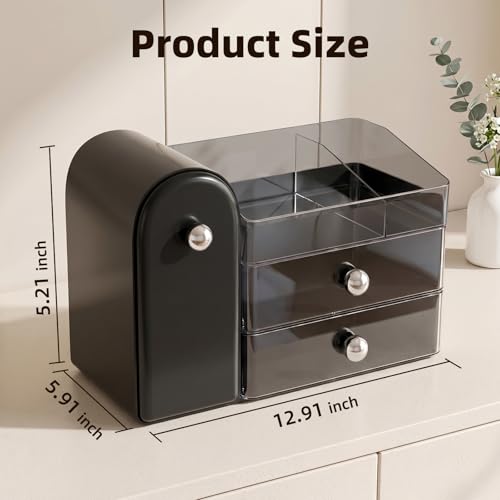Makeup Organizer with Dustproof Brush Holder & Drawers