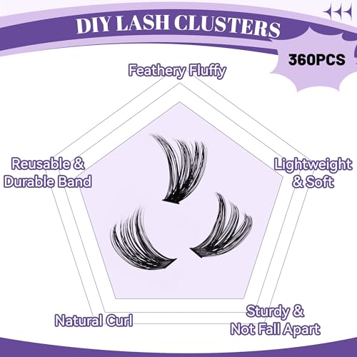 Volume Lash Clusters Kit 360Pcs 60D+80D with Bond & Remover