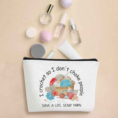 Funny Crocheting Gifts Makeup Bag for Women Knitting Gift for Crochet Beginner Crochet Lovers Friends Crocheters Accessories Cosmetic Bag