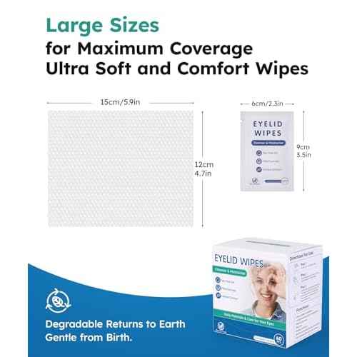 60-Count Eyelid Cleansing Wipes for Dry Eye & Blepharitis, tea tree oil Pre-Moistened Hypoallergenic EyeWipes for Sensitive Itchy Eyes, Individually Wrapped Eyelid Wipes Travel Essentials