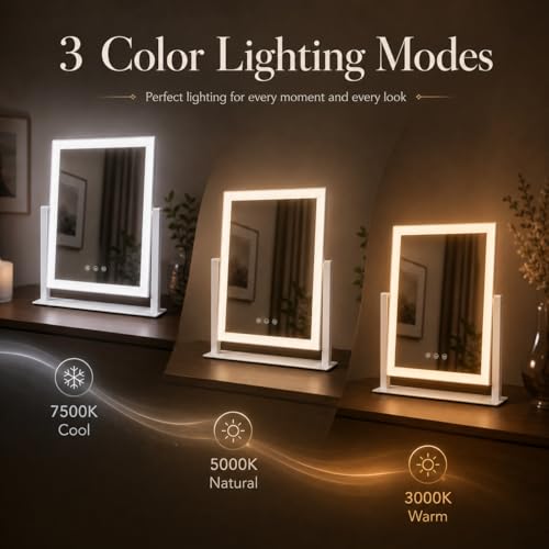 Lighted Makeup Mirror 17.3in with 10X/5X Magnifiers & 3 Color Modes