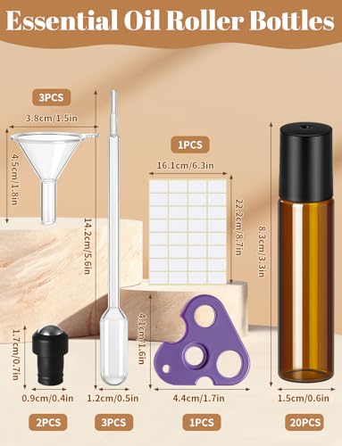 Essential Oil Roller Bottles 10ML Glass Amber 20-Pack