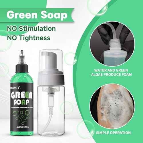 Green Tattoo Soap 4OZ with Foaming Bottle 120ml, Tattoo Soap Tattoo Supplies for Tattoos Piercings, Clean Skin Equipment