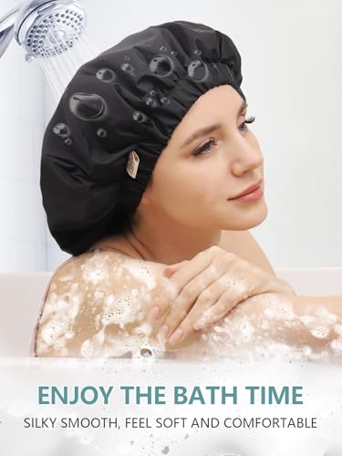 Reusable Waterproof Shower Cap with Soft Satin Lining
