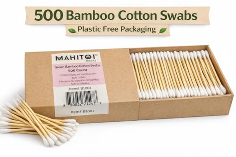 MAHITOI Eco Bamboo Cotton Swabs - 500 Biodegradable Double Tipped