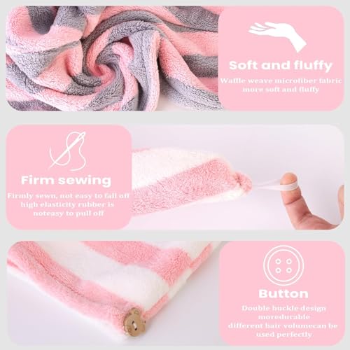 3-Pack Microfiber Hair Towel Wrap with Button | Quick-Drying