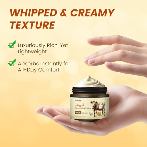 Beef Tallow for Skin 2oz, Whipped Beef Tallow and Manuka Honey Balm, Beef Tallow for Face and Body, Unscented Skin Care for Dry and Sensitive Skin, Natural Tallow Balm for Hydration and Nourishment