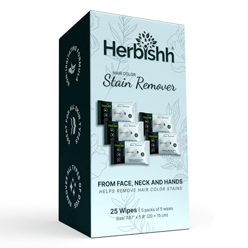 Herbishh Hair Color Stain Remover Wipes – Gentle Formula for Dye Cleanup – Easy Clean Hair Color Remover Wipes for Skin – Travel Pack With 5 Wipes – Safe and Skin-Friendly (Pack of 5)