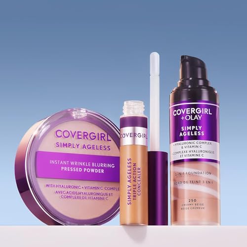 CoverGirl & Olay Simply Ageless 3-in-1 Liquid Foundation, Matte Finish, Hyaluronic & Vitamin C Formula, Cruelty Free, Soft Honey, 1 Count