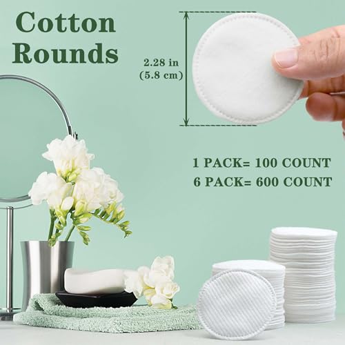 Homrelaxy 600 Count Cotton Rounds - Soft Lint-Free Makeup Remover Pads