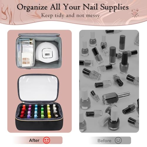 YOREPEK Black Nail Polish Organizer Bag Holds 48 Bottles with UV Lamp Compartment - Travel & Storage Case
