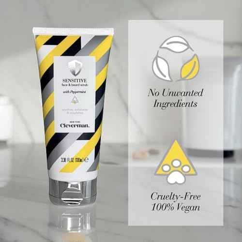 Cleverman Sensitive Face and Beard Scrub for Men, 100ml, Peppermint-Infused Exfoliating Facial Cleanser