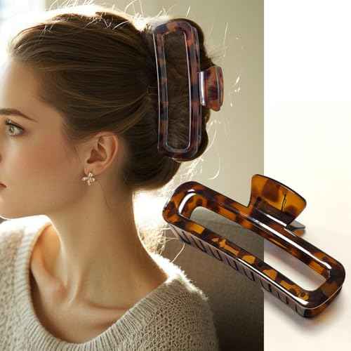 5 Inch Large Unbreakable Hair Claw Clips, No Slip Matte & Glossy Not Easy to Break Square Clip for Women Thick Long Curly Hair, 4 Pack