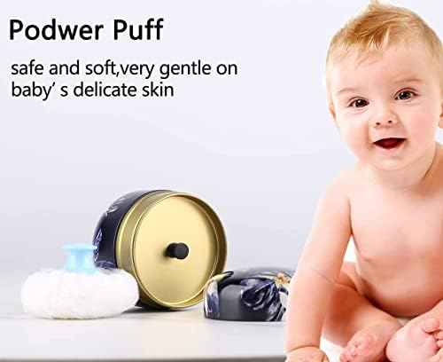 Blue Body Powder Puff and Container for Dusting, Baby Women Loose Powder Containers