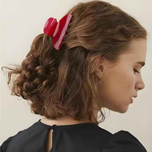 MAORULU Medium Cute Acetate Hair Claw Clip for Women Girls, 3 Inch Cherry Red Claw Clips for Thin & Medium Thick Hair, Durable French Banana Clip with Gift Box, Celluloid Accessories