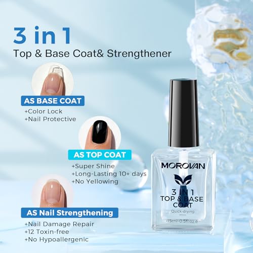 Morovan 3-in-1 Nail Strengthener & Quick Dry Top Coat
