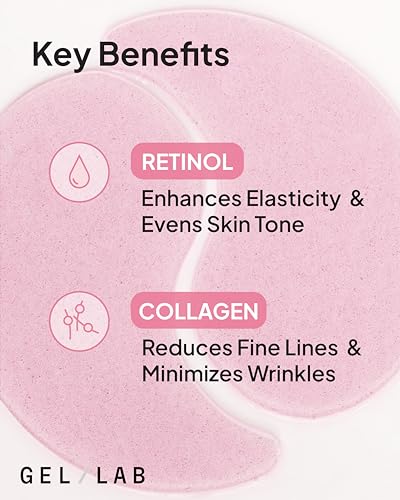 Gel Lab RENEW Under Eye Gel Patch - Korean Hydrating Eye Mask - Retinol & Collagen- Reduces Fine Lines and Wrinkles While Balancing and Brightening Skin Tone - 60 Patches