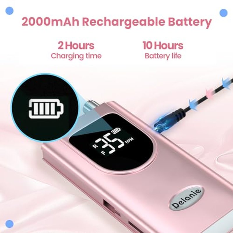 Delanie Professional Nail Drill 35000 RPM Rechargeable Rose Gold
