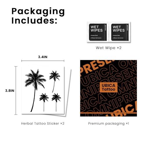 Tropical Palm Tree Semi Permanent Tattoos, Long Lasting 2 Weeks Realistic Minimalist 2 Sheets Temporary Tattoo for Men Women, Waterproof Fake Tattoo for Arm Hand Back, Non-Reflective