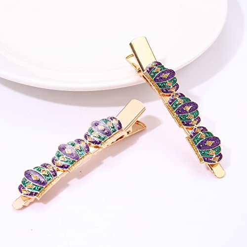 Mardi Gras Hair Clips Glitter Fleur De Lis Mask Hairpins Carnival Crown Hat Alligator Metal Clip Purple Green Yellow Hair Barrettes Parade Holiday Party Styling Hair Accessory for Women