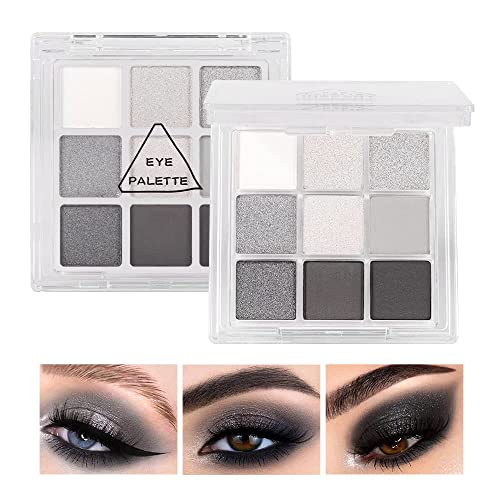 AMY'S DIARY Black Smokey Silver Glitter Eyeshadow Palette 9 Colors - A1