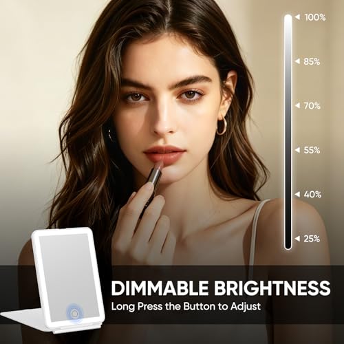 FUNTOUCH Rechargeable Travel Makeup Mirror with 3-Color LED Light