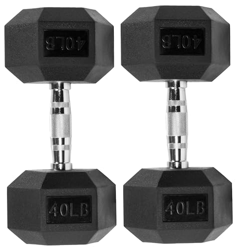 Signature Fitness Rubber Encased Hex Dumbbell, Black