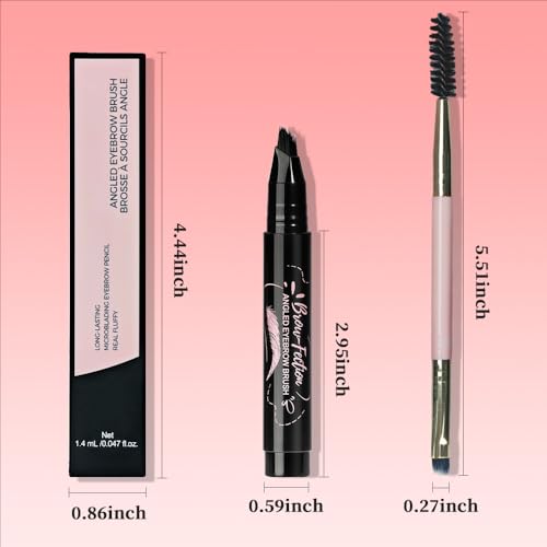 Tawny Brown Angled Eyebrow Pen with Spoolie Brush, Waterproof Microblading Brow Pencil for Natural Hair-Like Strokes, Smudge-Proof Longwear Eyebrow Pen for Filling Sparse Brows & Full Defined Arches