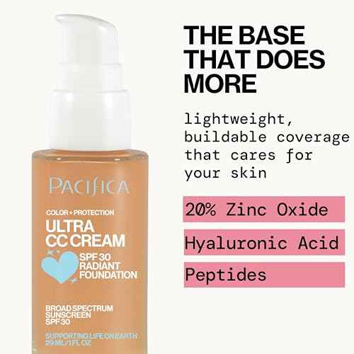 Pacifica Ultra CC Cream Radiant Foundation SPF 17 - Warm/Medium ? Medium Coverage Color Correcting Cream, Dewy Finish, Mineral SPF, 1 oz