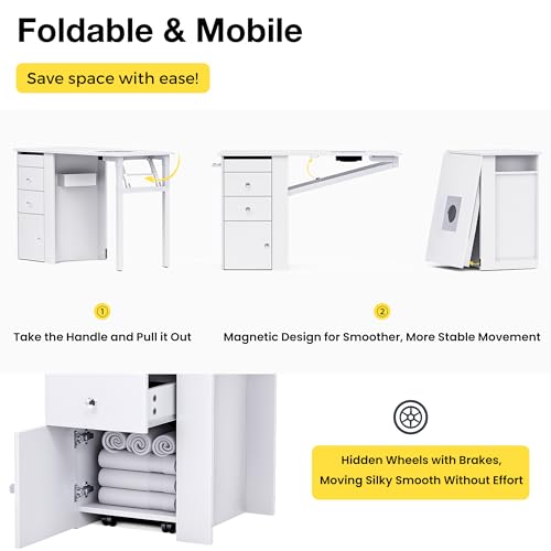 Foldable Manicure Table with Dust Collector & LED Lamp