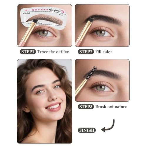 Waterproof Eyebrow Powder Kit - 3 Colors Long-Lasting Brow Powder Palette with Brush Razor & Stencil, Natural Tinting Powder for Women Sparse Brows | #03 Medium Brown, Dark Brown, Black