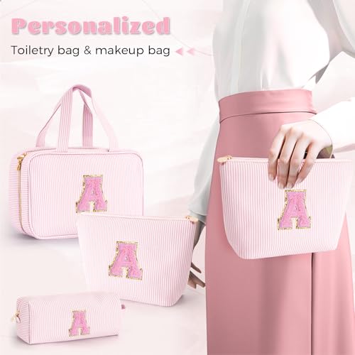 Personalized Initial Cosmetic Bag Set - Travel Makeup Organizer
