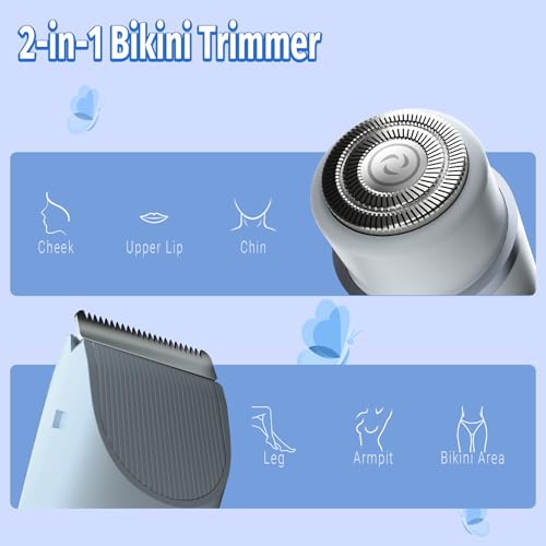 Women’s Waterproof Bikini Trimmer & Facial Hair Remover - 2-in-1 Electric Razor, Blue