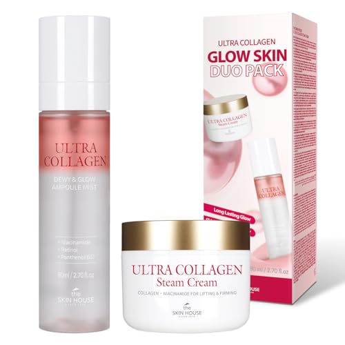 ULTRA COLLAGEN Glow Skin Duo Pack, Hydrating Ampoule Mist & Steam Cream Set, Retinol, Deep Moisture Collagen & Niacinamide, Winter Skincare Gift for Dry Skin, K-Beauty Moisturizing Glow Kit