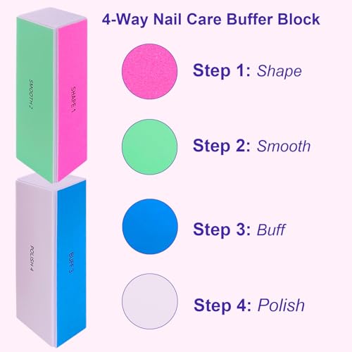 4 Pack Nail Buffer Blocks Set for Shiny Nails - Multi-Grit Nail Files for Natural & Acrylic Nails